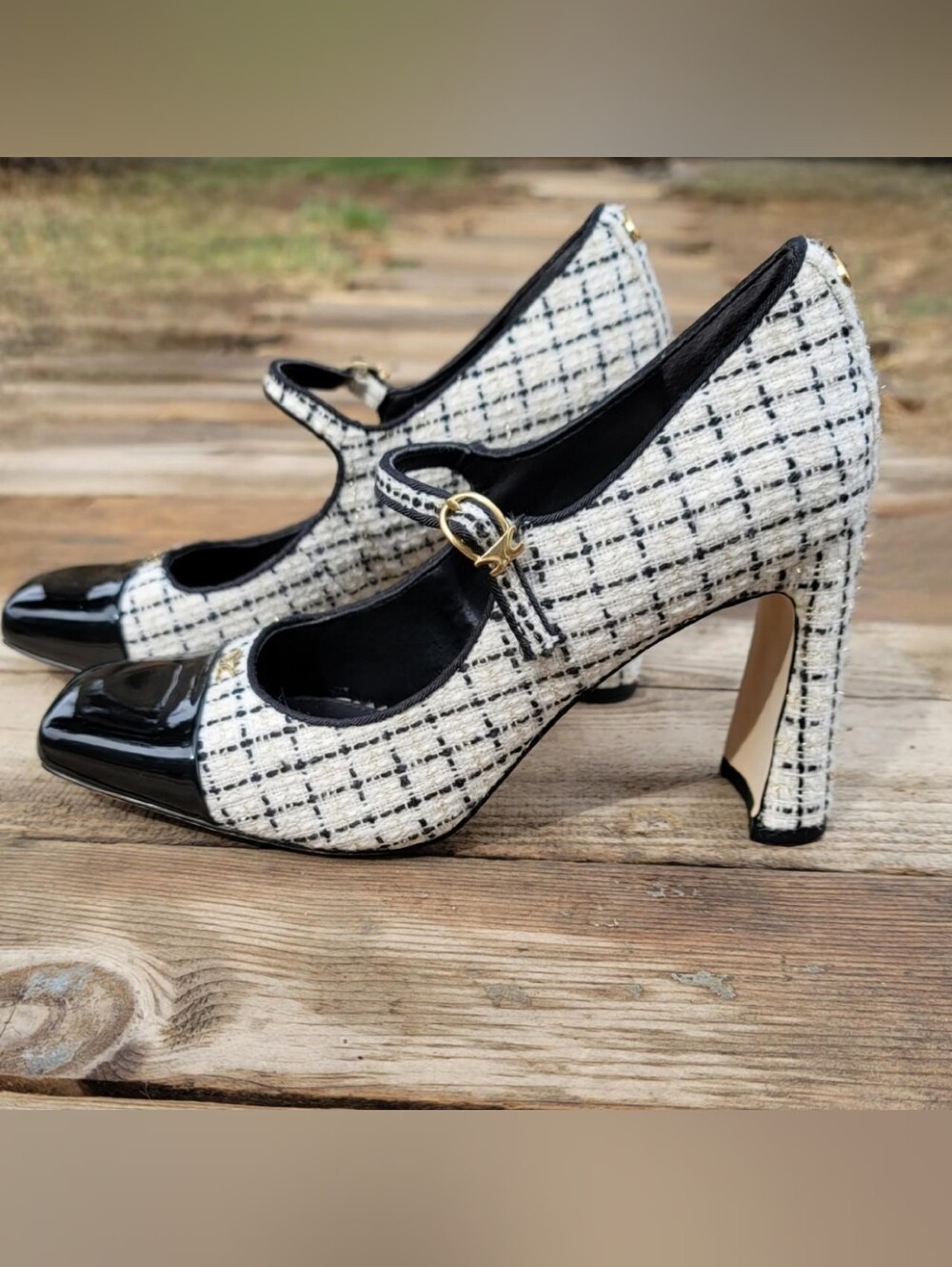 Circus by Sam Edelman Black Patent Toe Tweed Mary Jane Heels Sz 6.5 - Picture 3 of 9